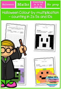 Preview of Halloween Colour by multiplication - counting in 2s 5s and 10s Y2 Y3 KS1 KS2