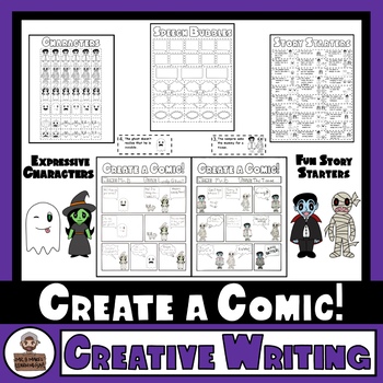 Preview of Halloween Comic Strip Writing Templates, Characters, and Story Starters