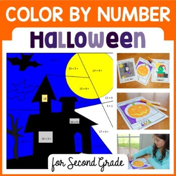 Preview of Halloween Color By Number 2nd Grade | Color by Addition and Subtraction