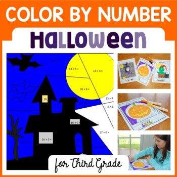 Preview of Halloween Color By Number 3rd Grade | Color by Multiplication and Rounding