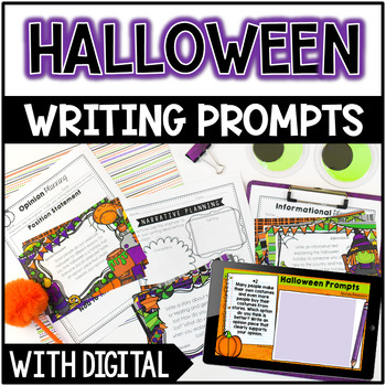 Preview of Halloween Writing Prompts - w/ Digital Halloween Writing Prompts Google Slides™