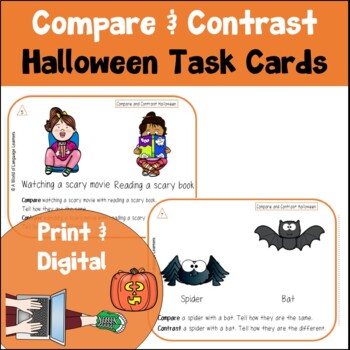 Preview of Halloween Compare and Contrast Picture Task Cards Print and Digital