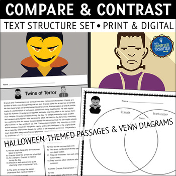 Preview of Halloween Compare and Contrast Reading Passages and Graphic Organizers