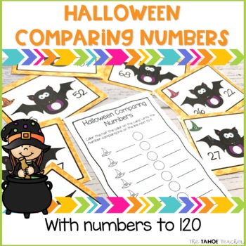 Preview of Halloween Comparing Numbers Task Cards | A Math Center