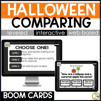 Preview of Halloween Comparing - Vocabulary Skill Builder - Digital Boom Cards