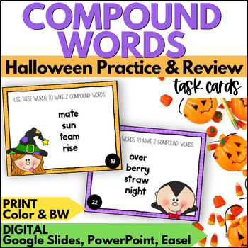 Preview of Halloween Compound Words Task Cards - October Practice & Review Reading Activity