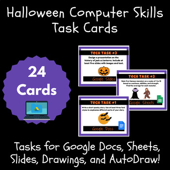 Preview of Halloween Computer Skills Google Suite Technology Curriculum Task Cards