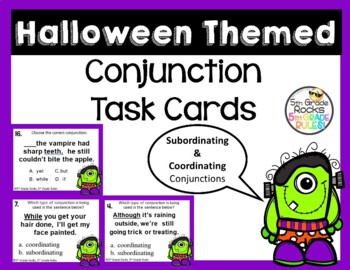 Preview of Halloween Conjunction (coordinating and subordinating) Task Cards/Scoot