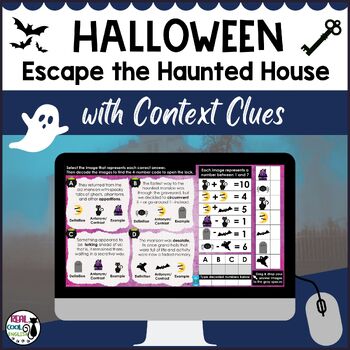 Preview of Halloween Context Clues Escape Room - Haunted House Crack the Code