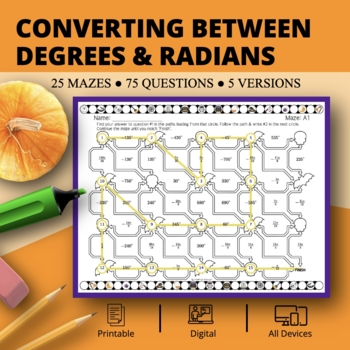 Preview of Halloween: Converting Between Degrees and Radians Maze Activity