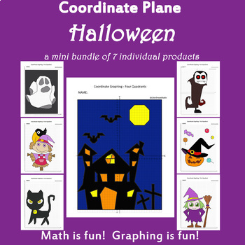 Preview of Halloween Coordinate Plane Graphing Picture: Halloween Bundle 7 in 1