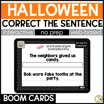 Preview of Halloween Correct the Sentence - Grammar Skill Builder - Digital Boom Cards