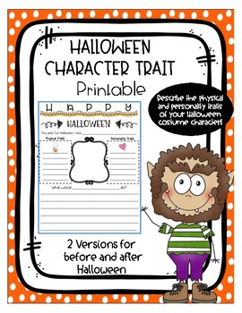 Preview of Halloween Costume Character Traits - *No Prep Printable!*