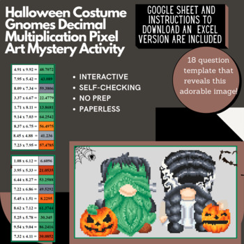 Preview of Halloween Costume Gnomes Decimal Multiplication Pixel Art Mystery Reveal