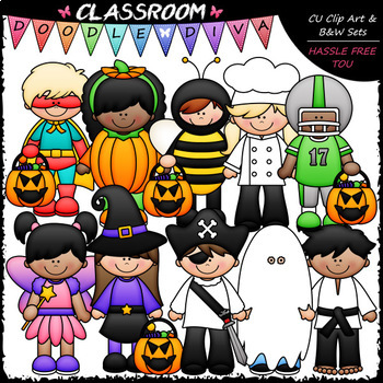 Halloween Costume Kids - Clip Art & B&W Set by Classroom Doodle Diva