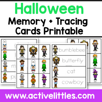 Preview of Halloween Costume Memory Cards Tracing Printable