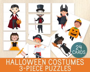 Preview of Halloween Costumes Matching Game, 24 Puzzles, Halloween Party,Preschool Activity