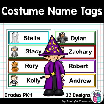 Preview of Halloween Costumes Desk Name Tags - Editable