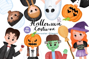 Preview of Halloween Costumes, witches, ghosts, pumpkins, mummy, Dracula, Frankenstein