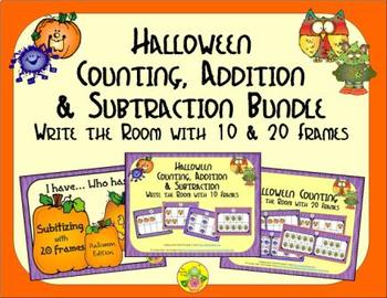 Preview of Halloween Count, Add & Subtract Bundle with 10 & 20 Frames {Subitizing}