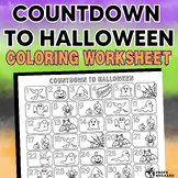 Halloween Countdown Coloring Worksheet Calendar in English