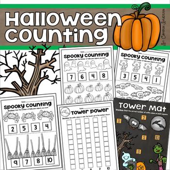 Preview of Halloween Counting 1:1 Correspondence Unifix Cube Tower Mats Math Center