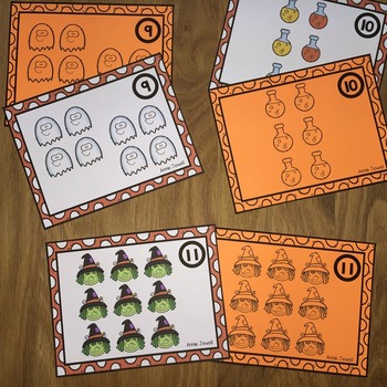 Halloween Counting Task Cards for Kindergarten and 1st Grade Numbers 0 - 10
