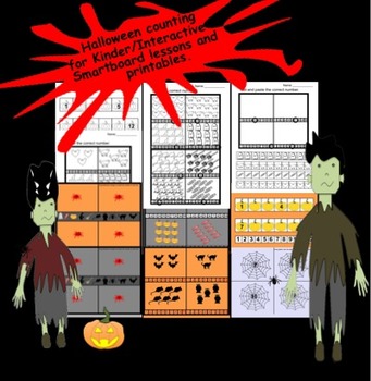 Preview of Halloween Counting for Kinders, Interactive Smartboard lessons and printables