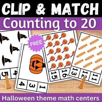 Preview of Halloween Counting to 20 clip cards matching numbers to quantities math Freebie