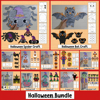 Preview of Halloween Craft Bulletin Board Coloring Activities Spider Bat Jack O Lantern