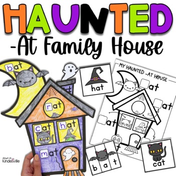 Preview of Halloween Craft Haunted House CVC Words: At Word Family Craft and Labeling