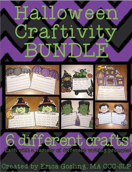 Preview of Halloween Craftivity Bundle - Witch, Haunted House, Vampire, Bat, Frankenstein