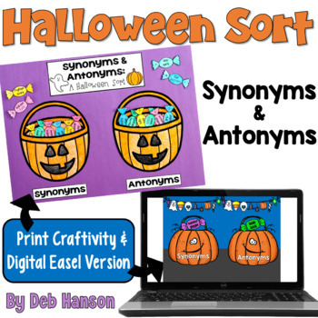 Preview of Halloween Craftivity Sort Synonyms and Antonyms with Print and Digital Easel