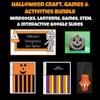 Preview of Halloween Crafts, Games, and Self-Correcting Google Slides -  5 Product Bundle
