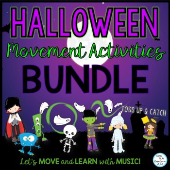Preview of Halloween Movement, Freeze Dance, Bean Bag and Scarf Activities Bundle
