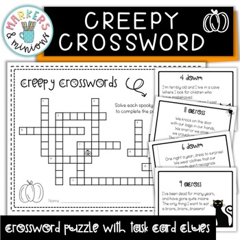 Halloween Creepy Crossword Puzzle and Task Cards by Markers and Minions