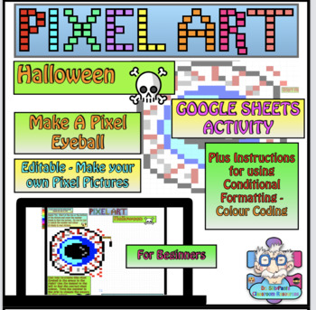 Preview of Halloween Creepy Eyeball Pixel Art - For Beginners Google Sheets: Editable