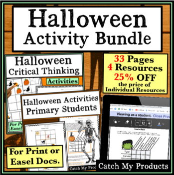 Preview of Halloween Critical Thinking Activities - Logic Puzzles - Sudoku - Writing Bundle