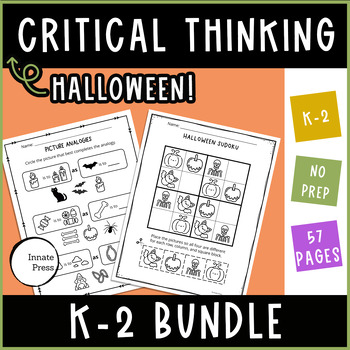 Preview of Halloween Critical Thinking Worksheet BUNDLE for Kindergarten 1st 2nd Grades