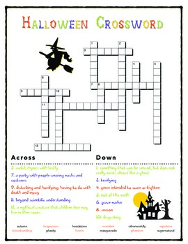 Halloween Crossword (5th / 6th) by Joanne Matanane Sosa | TPT