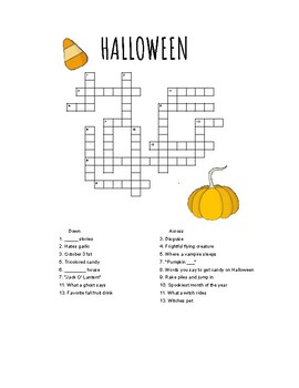 Halloween Crossword by Johnnica Bullock | TPT