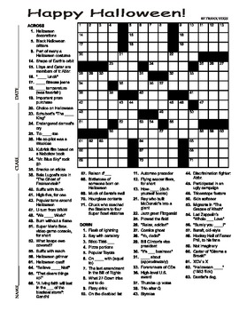 Preview of Halloween Crossword Puzzle 15 X 15