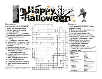 Halloween Crossword Puzzle by Scorton Creek Publishing Kevin Cox