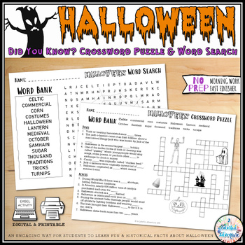 Preview of Halloween Crossword and Word Search Activity {Digital & Printable Resource}