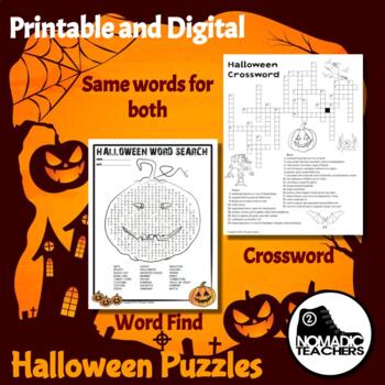 Preview of Halloween Crossword and Word Search or Word Find