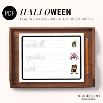 Preview of Halloween Cursive Tracing and Vocabulary Preschool Printables