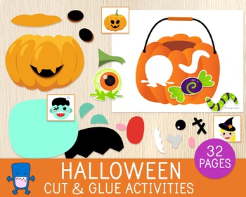 Preview of Halloween Cut and Glue Activities, Cutting Practice, Scissor Skills,Paper Crafts