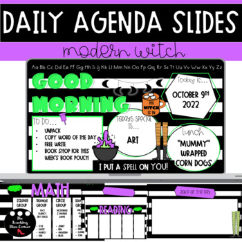 Preview of Halloween Daily Agenda and Center Rotation Slides