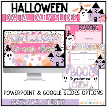 Preview of Halloween Daily Slides | Trendy Halloween | October Class Management - Editable!
