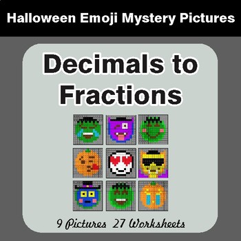 Halloween: Decimals To Fractions - Color-By-Number Math Mystery Pictures